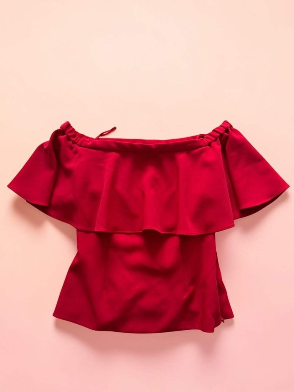 ALBERTO MAKALI Red Ruffle Off The Shoulder Top Size Small